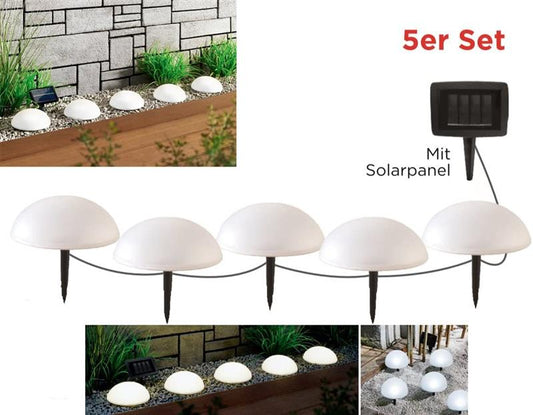 5-er Set Solar Gartenstecker Halbkugeln | mit Solar-Panel (warm-weiß)