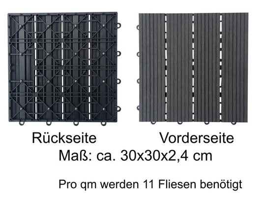 WPC Fliesen, 30x30cm, grau, Terrassen-Fliese mit Schnellverbinder in Holz-Optik