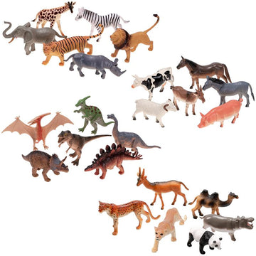 6 Stück Tier Spielfiguren, für Kinder ab 2 Jahren, verschiedene Spieltiere aus Kunststoff aus dem Lebensraum Bauernhof, Dinosaurier und Wildtiere