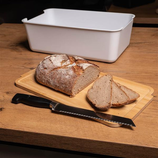 Brotkasten mit Schneidebrett aus Bambus-Holz, moderne Brotbox mit Deckel aus hochwertigem Kunststoff