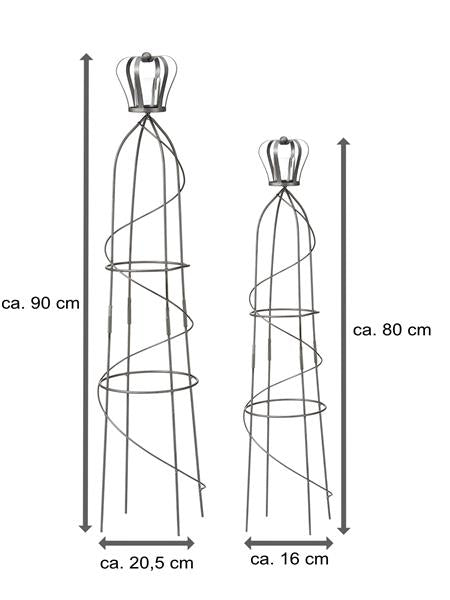 2-er Set Rank-Obelisken | schwarz | sandrau | Krone mit Teelichthalter | rund