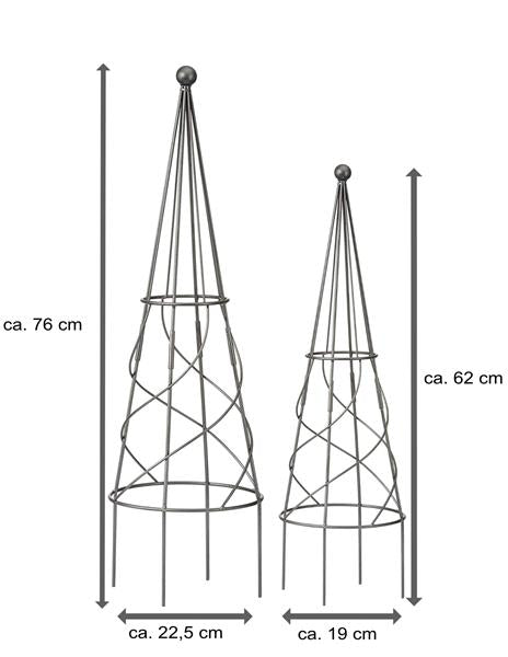 2-er Set Rank-Obelisken | schwarz | sandrau | festmontierte Kugel | rund