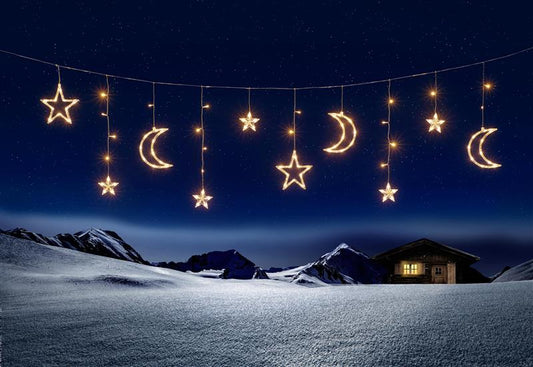 LED Sternenvorhang Lichterkette für Innen und Außen mit Mond & Sternen, 93 LEDs, ca. 180 cm breit