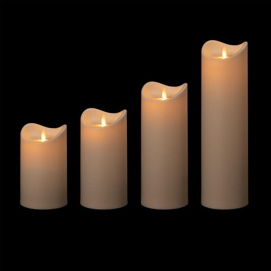 In- & Outdoor LED Kerze mit flackernder Docht-Flamme, Ø 8,9 x 15,3 bis 30 cm, flammenlose Kerzen mit Timer, mit beweglicher Flamme, warm-weiß beleuchtet, bis zu 800 Std., creme