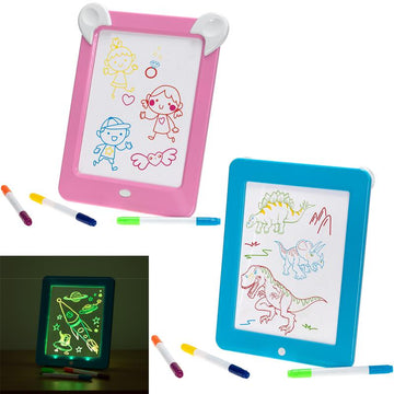 LED Zaubertafel für Kinder mit 30 Vorlagen, inkl. 3 Zeichenstifte, Maltafel beleuchtet, auch als Nachtlicht nutzbar, Leuchttafel