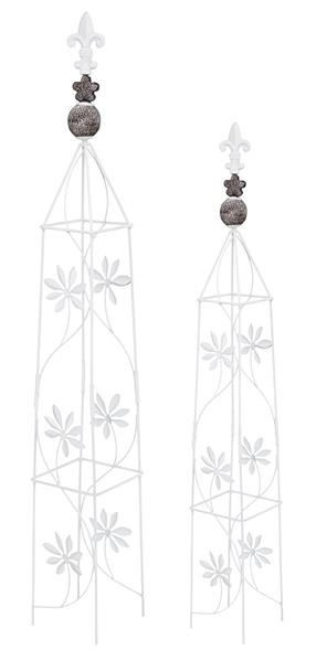 2-er Set Rank-Obelisken | weiß-vintage | Blätterverzierung | Spitze | eckig