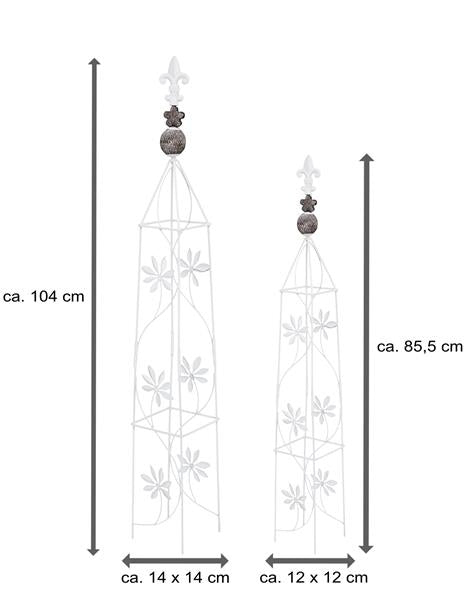 2-er Set Rank-Obelisken | weiß-vintage | Blätterverzierung | Spitze | eckig