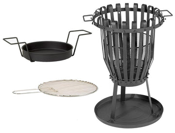 Feuerkorb mit Grilleinsatz aus Stahl mit Funkenschutzgitter, 68 cm hoch, Ø 48 cm