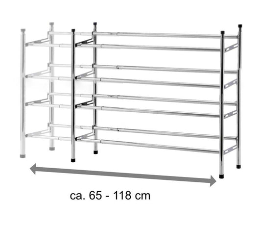 2x Metall-Schuhregal aus verchtomten Metall, Breite verstellbar (ca. 62-118 cm)