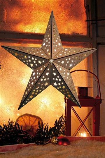 Holzstern | 40 cm | inkl. 10er LED Lichterkette und Fernbedienung (Sternoptik)