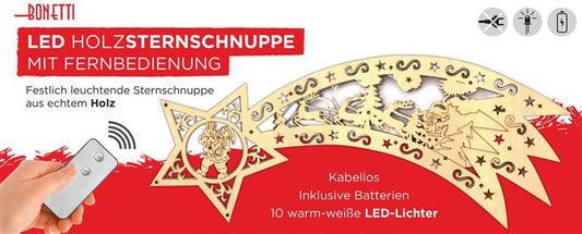 Sternschnuppe aus Holz inkl. Fernbedienung, mit 10 LED´s (Motiv: W-Mann)