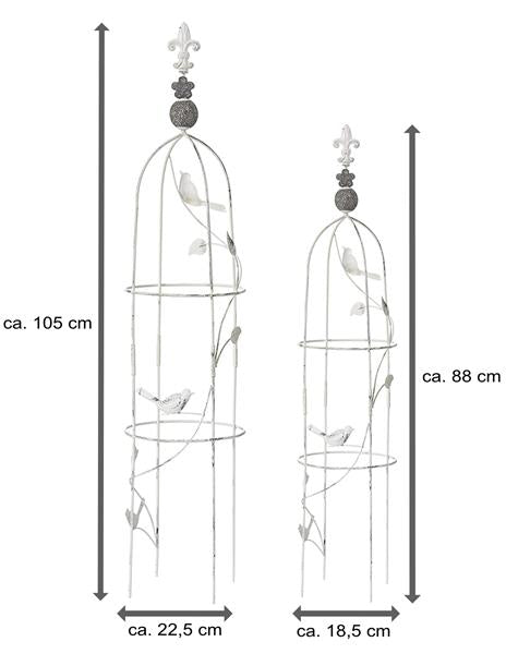 2-er Set Rank-Obelisken | weiß-vintage | Blätter- / Vogelverzierung | rund