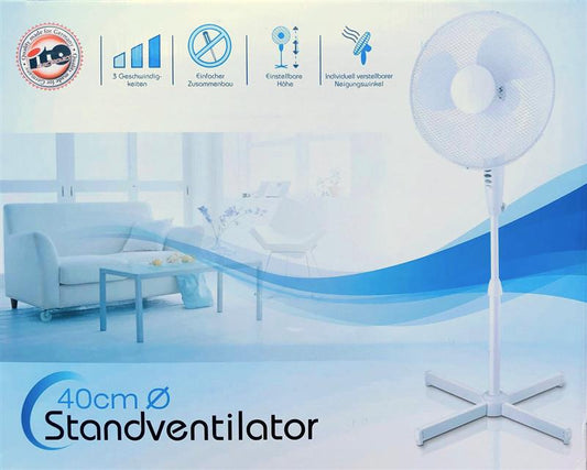 ITO Electronics - 40 cm Standventilator – 50 Watt, 3 Geschwindigkeiten, oszillierend, neigbar & höhenverstellbar (bis 125 cm) – weiß