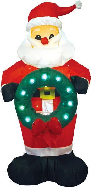 Selbstaufblasender Weihnachtsmann mit Kranz, LED, 120 cm