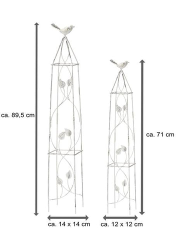 2-er Set Rank-Obelisken | weiß-vintage | Vogel | Blätterverzierung | eckig