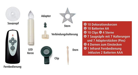 Kabellose LED Weihnachtsbaumbeleuchtung, 10er Set, inkl. viel Zubehör