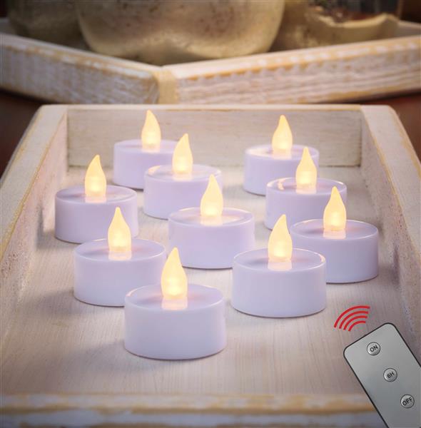 10 LED Teelichter mit Fernbedienung, Timer, inkl. Batterien, Flacker-Modus