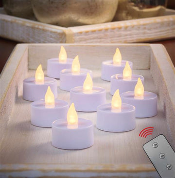 10 LED Teelichter mit Fernbedienung, Timer, inkl. Batterien, Flacker-Modus