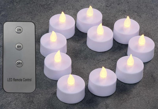 10 LED Teelichter mit Fernbedienung, Timer, inkl. Batterien, Flacker-Modus