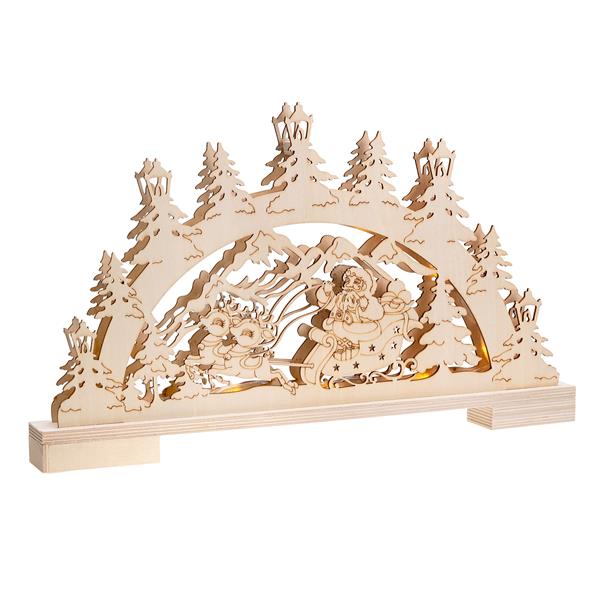 LED Holz-Lichterbogen, warm-weiß beleuchtet, Timer (Weihnachtsmann)