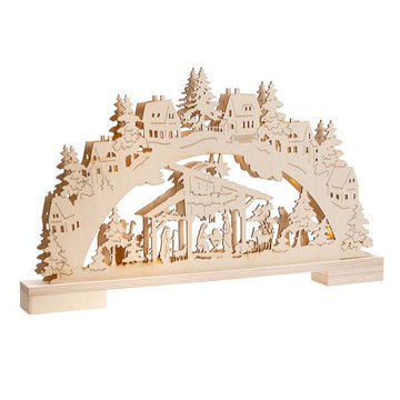 LED Lichterbogen aus Holz mit 10 Led beleuchtet, warm-weiß, mit Timer (Krippe)