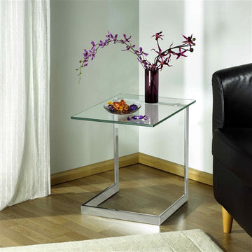 Glas-Beistelltisch, L-Form, Höhe ca. 45 cm,  12mm Sicherheitsglas, Stahlrohr