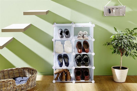 Modernes Schuhregal aus Kunststoff | für bis zu 16 Schuhe | 8 Fächer
