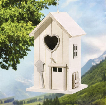 Farbenfrohe Vogelvilla, aus Echtholz, Nistkasten, Vogelhaus  (Weiß-Grau)