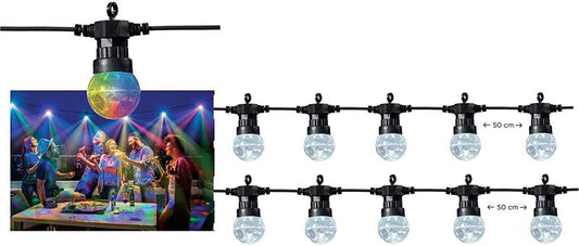 Disco-Kugel LED Party-Lichterkette | 10 Mini Discokugel mit je 6 LED | Bunt - RGB | IP44 für den Innen- und geschützten Außenbereich