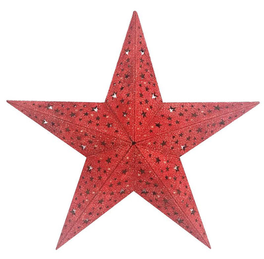 Holzstern | 40 cm | inkl. 10er LED Lichterkette und Fernbedienung (Rot-Glitzer)