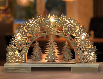 LED Holz-Schwibbogen - Lichterbogen | 8 LED | Weihnachtsdeko (Tannenbäumchen)