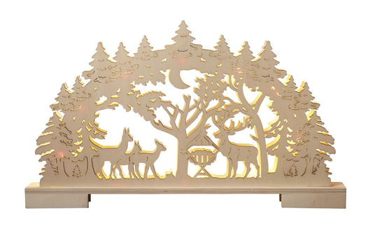 LED Lichterbogen aus Holz mit 10 Led beleuchtet, warm-weiß, mit Timer (Wald)