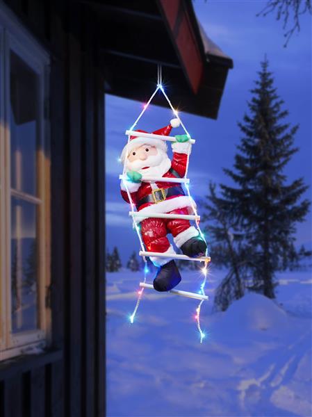 Kletternder Weihnachtsmann auf LED-Leiter | mit 30 bunten LED | Innen- und Außen