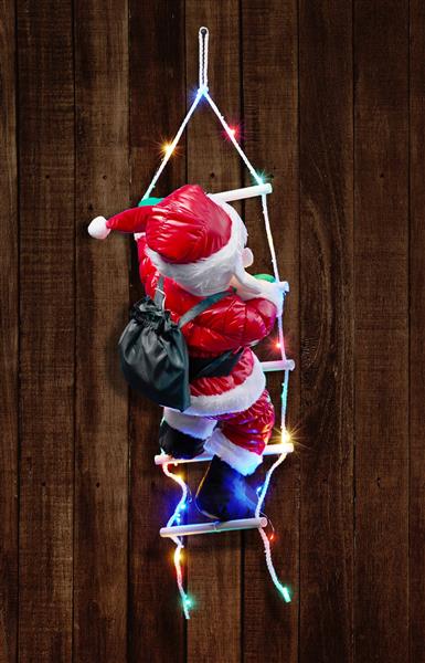 Kletternder Weihnachtsmann auf LED-Leiter | mit 30 bunten LED | Innen- und Außen