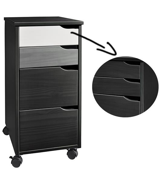 Rollcontainer aus Kiefer-Massivholz mit 4 Schubladen grau lackiert (grau-1)