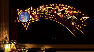 Sternschnuppe aus Holz inkl. Fernbedienung, mit 10 LED´s (Motiv: Engel)