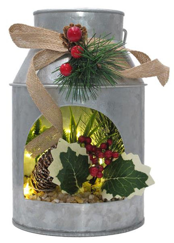 LED Deko-Milchkanne aus Metall, mit Herbst- / Winterdeko, Ø 12,7 cm, 19,8 cm