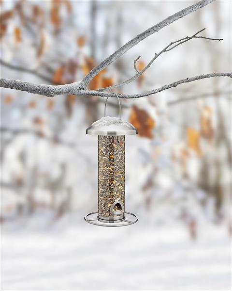 Vogelfutterspender zum Aufhängen, Edelstahl Vogelfutterstation (Plexiglas)
