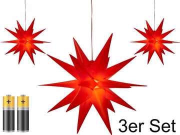 3er Pack 3D Leuchtstern - Weihnachtsstern, LED beleuchtet, Ø 25 cm (B-Ware // rot)
