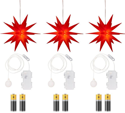 3er Pack 3D Leuchtstern - Weihnachtsstern, LED beleuchtet, Ø 25 cm (B-Ware // rot)