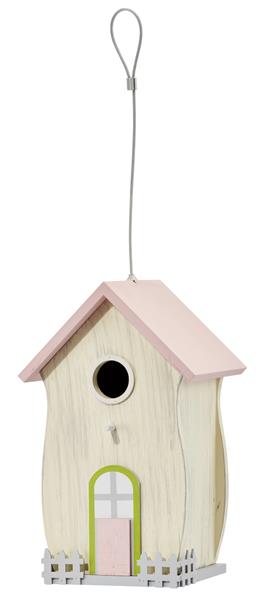 Farbenfrohe Vogelvilla, Vogelhaus, Nistkasten aus Holz, zum Hängen (rosa)