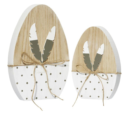 6 teiliges Osterdeko Set aus Holz, bestehend aus 4 Deko-Eier und 2 Holz-Blumen
