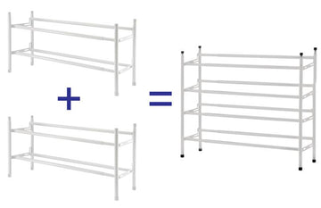 2x Metall-Schuhregal aus Metall, Breite verstellbar (ca. 62-118 cm, weiß)