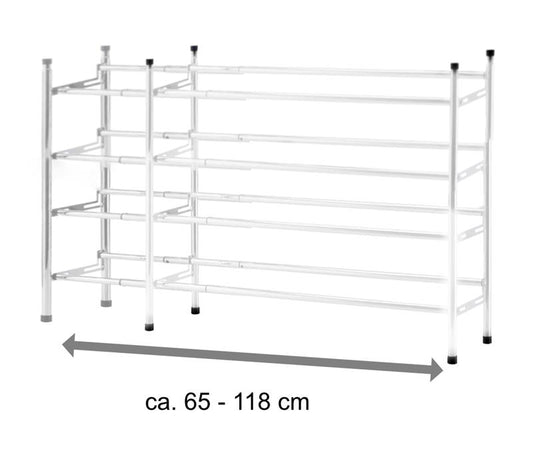 2x Metall-Schuhregal aus Metall, Breite verstellbar (ca. 62-118 cm, weiß)