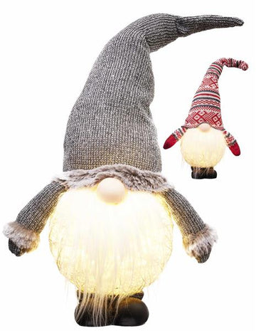 LED Wichtel-Figur mit Plüsch, beleuchtet, 6/18h Timer