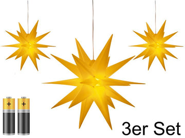 3er Pack 3D Leuchtstern - Weihnachtsstern, LED beleuchtet, Ø 25 cm (B-Ware // gelb)