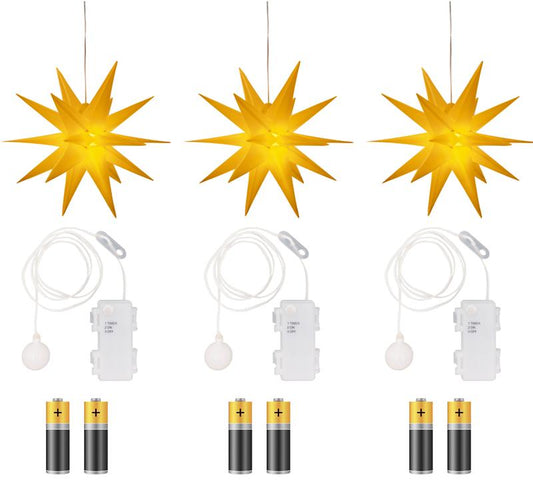 3er Pack 3D Leuchtstern - Weihnachtsstern, LED beleuchtet, Ø 25 cm (B-Ware // gelb)