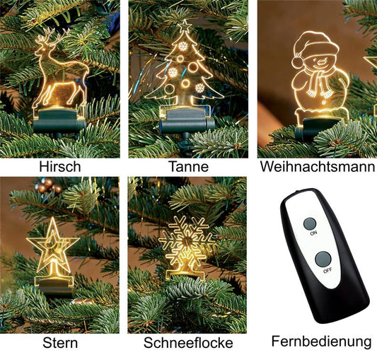 5er Pack LED Acryl-Figuren, warm-weiß beleuchtet, Deko Weihnachtsbaum & Fenster