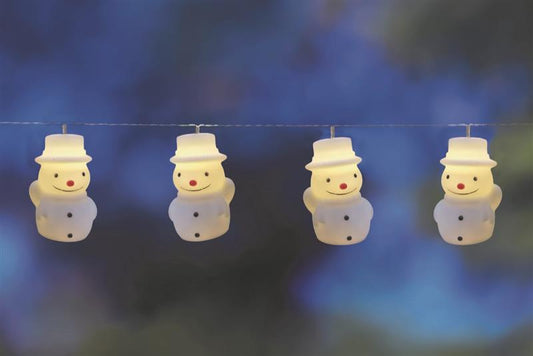 Lichterkette mit 10 Schneemann-Figuren, warm-weiß beleuchtet | batteriebetrieben