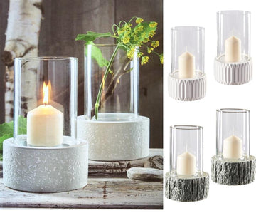 2er Set Windlichter aus Keramik mit glasvase, ca. 13,5×21 cm